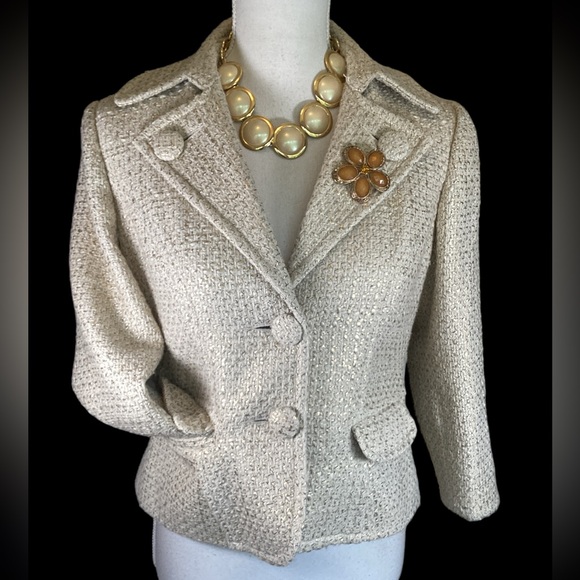 Wool Blend Tweed Cropped Jacket. B31 - Picture 4 of 16